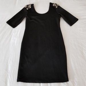 Black Spandex 3/4 Embellished Sleeve Mini Dress
